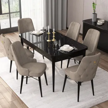 Set masa extensibila si scaune, Hanah Home, Are, Marmura neagra / Cappuccino imagine