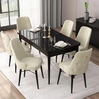 Set masa extensibila si scaune, Hanah Home, Are, Marmura neagra / Crem imagine