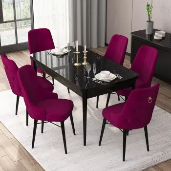 Set masa extensibila si scaune, Hanah Home, Are, Marmura neagra / Damion imagine