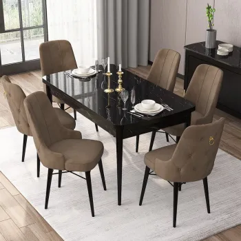 Set masa extensibila si scaune, Hanah Home, Are, Marmura neagra / Maro imagine