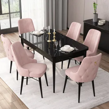 Set masa extensibila si scaune, Hanah Home, Are, Marmura neagra / Roz imagine