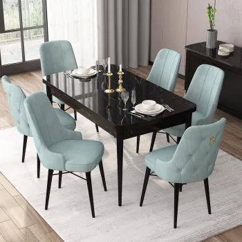 Set masa extensibila si scaune, Hanah Home, Are, Marmura neagra / Verde marin imagine