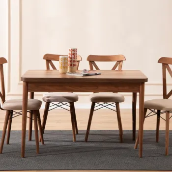 Set masa extensibila si scaune, Hanah Home, Cenova, Frame: 70% HORNBEAM/30% MELAMINE COATED CHIPBOARD, Maro imagine