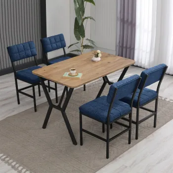 Set masa extensibila si scaune, Hanah Home, Dubai, Albastru marin / Nuc imagine