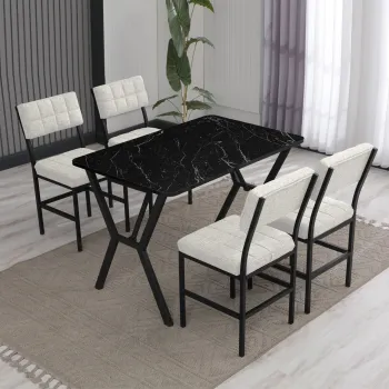 Set masa extensibila si scaune, Hanah Home, Dubai, Crem/Negru imagine