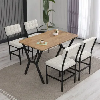 Set masa extensibila si scaune, Hanah Home, Dubai, Crema/Nuca imagine