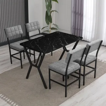 Set masa extensibila si scaune, Hanah Home, Dubai, Gri/Negru imagine