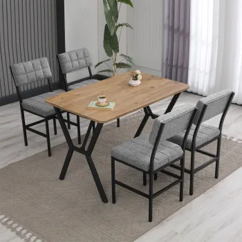 Set masa extensibila si scaune, Hanah Home, Dubai, Gri/Nuc imagine