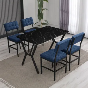 Set masa extensibila si scaune, Hanah Home, Dubai, Navy Blue / Black imagine