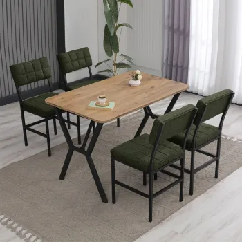 Set masa extensibila si scaune, Hanah Home, Dubai, Verde / Nuc imagine