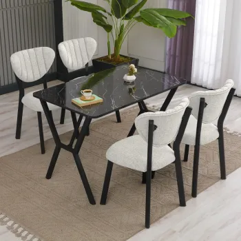 Set masa extensibila si scaune, Hanah Home, Elma, Crem/Negru imagine