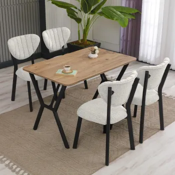 Set masa extensibila si scaune, Hanah Home, Elma, Crema/Nuca imagine