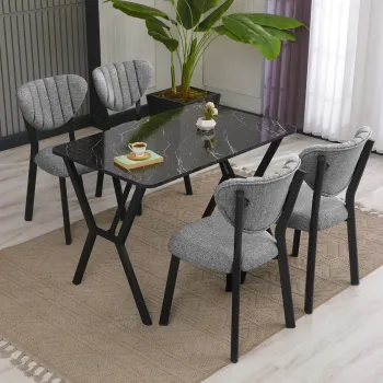 Set masa extensibila si scaune, Hanah Home, Elma, Gri/Negru imagine