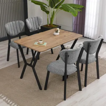 Set masa extensibila si scaune, Hanah Home, Elma, Gri/Nuc imagine