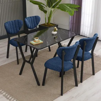 Set masa extensibila si scaune, Hanah Home, Elma, Navy Blue / Black imagine
