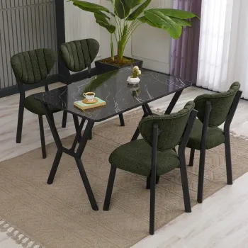 Set masa extensibila si scaune, Hanah Home, Elma, Verde/Negru imagine