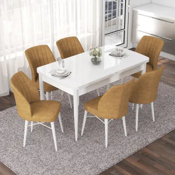 Set masa extensibila si scaune, Hanah Home, Eva, Alb / Cappuccino imagine