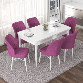 Set masa extensibila si scaune, Hanah Home, Eva, Alb/Mov imagine