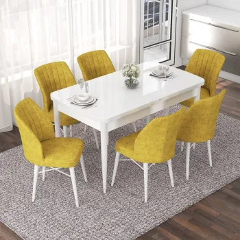 Set masa extensibila si scaune, Hanah Home, Eva, Alb/Mustar imagine