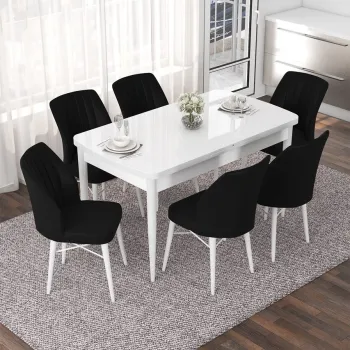 Set masa extensibila si scaune, Hanah Home, Eva, Alb/Negru imagine