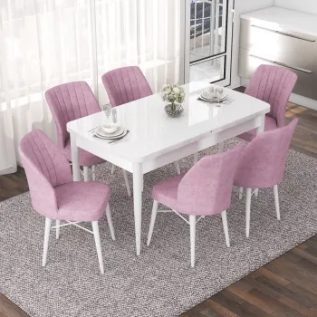 Set masa extensibila si scaune, Hanah Home, Eva, Alb/Roz imagine