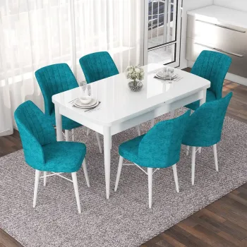 Set masa extensibila si scaune, Hanah Home, Eva, Alb / Turcoaz imagine