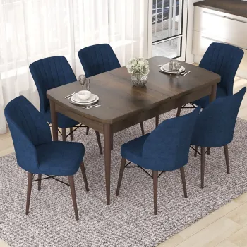 Set masa extensibila si scaune, Hanah Home, Eva, Baroc / Albastru marin imagine