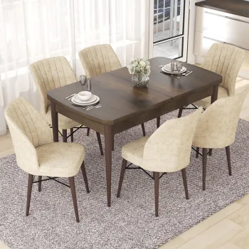 Set masa extensibila si scaune, Hanah Home, Eva, Baroc / Crem imagine