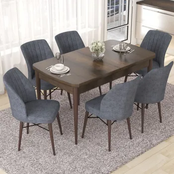 Set masa extensibila si scaune, Hanah Home, Eva, Baroc / Fumuriu imagine