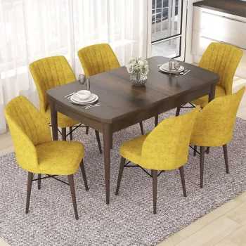 Set masa extensibila si scaune, Hanah Home, Eva, Baroc / Mustar imagine