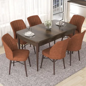 Set masa extensibila si scaune, Hanah Home, Eva, Baroc / Rosu-tigla imagine