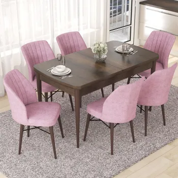 Set masa extensibila si scaune, Hanah Home, Eva, Baroc / Roz imagine