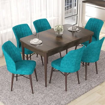 Set masa extensibila si scaune, Hanah Home, Eva, Baroc / Turcoaz imagine