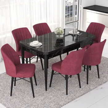 Set masa extensibila si scaune, Hanah Home, Eva, Marmura neagra / Burgundia imagine