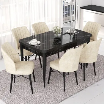 Set masa extensibila si scaune, Hanah Home, Eva, Marmura neagra / Crem imagine