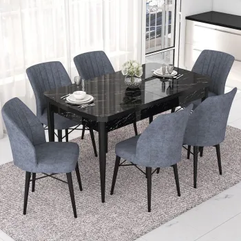 Set masa extensibila si scaune, Hanah Home, Eva, Marmura neagra / Fumure imagine