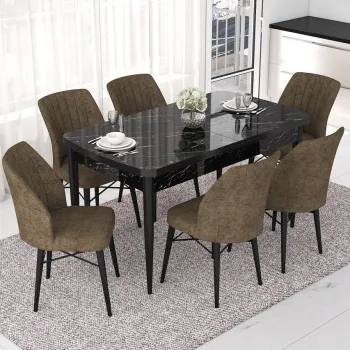 Set masa extensibila si scaune, Hanah Home, Eva, Marmura neagra / Maro imagine