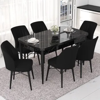 Set masa extensibila si scaune, Hanah Home, Eva, Marmura neagra / Negru imagine