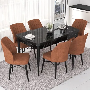 Set masa extensibila si scaune, Hanah Home, Eva, Marmura neagra / Rosu de faianta imagine