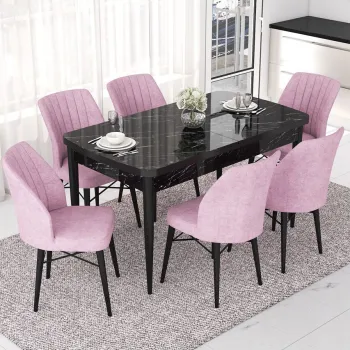 Set masa extensibila si scaune, Hanah Home, Eva, Marmura neagra / Roz imagine