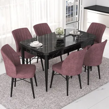 Set masa extensibila si scaune, Hanah Home, Eva, Marmura neagra / Roz prafuit imagine