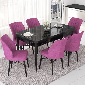 Set masa extensibila si scaune, Hanah Home, Eva, Marmura neagra / Violet imagine