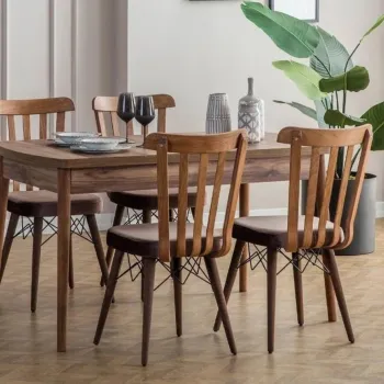 Set masa extensibila si scaune, Hanah Home, Fergana, Frame: 70% HORNBEAM/30% MELAMINE COATED CHIPBOARD, Maro imagine