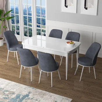 Set masa extensibila si scaune, Hanah Home, Han, Alb / Fum imagine