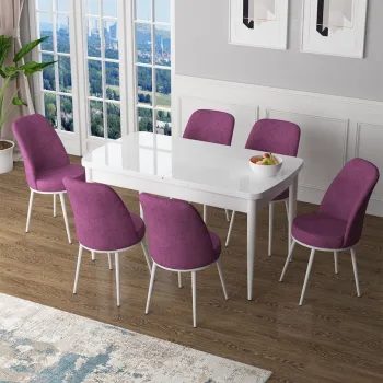 Set masa extensibila si scaune, Hanah Home, Han, Alb/Mov imagine