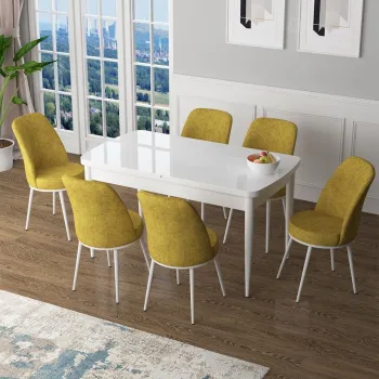 Set masa extensibila si scaune, Hanah Home, Han, Alb/Mustar imagine