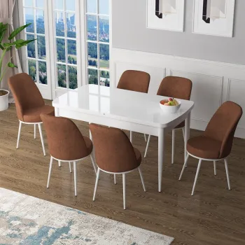 Set masa extensibila si scaune, Hanah Home, Han, Alb / Rosu-catifea imagine