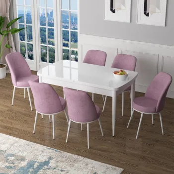 Set masa extensibila si scaune, Hanah Home, Han, Alb/Roz imagine