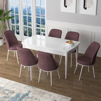 Set masa extensibila si scaune, Hanah Home, Han, Alb / Roz Paduros imagine