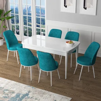 Set masa extensibila si scaune, Hanah Home, Han, Alb / Turcoaz imagine